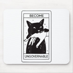 Retro Become Ungovernable Black Cat Biting Hand Fu Mouse Mat