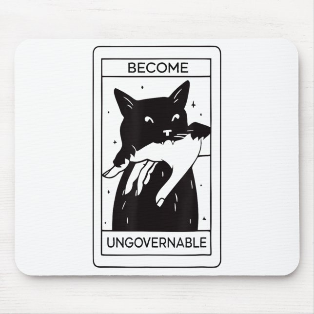 Retro Become Ungovernable Black Cat Biting Hand Fu Mouse Mat (Front)