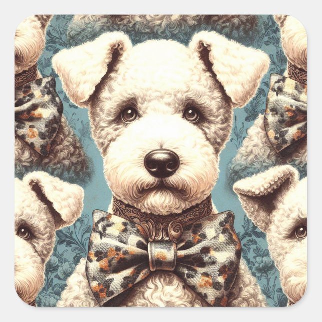 Retro Bedlington Terrier Illustration Square Sticker (Front)