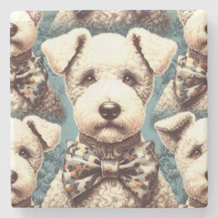 Retro Bedlington Terrier Illustration Stone Coaster