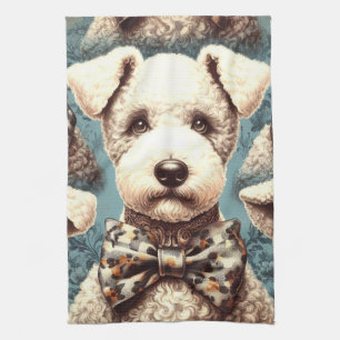 Retro Bedlington Terrier Illustration Tea Towel