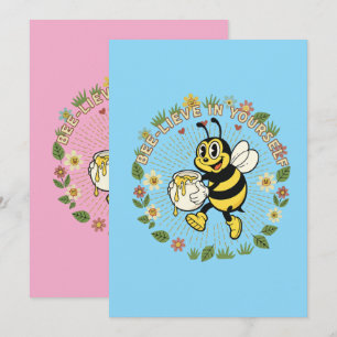 Retro Bee-lieve In Yourself Vintage Honey Bee Holiday Card