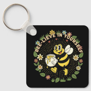 Retro Bee-lieve In Yourself Vintage Honey Bee Key Ring