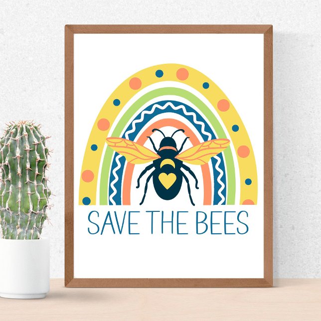 Retro Beekeeper Apiary Organic Honey Bee Rainbow Poster (Creator Uploaded)