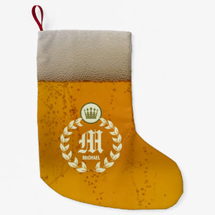Retro Beer and Personalised Monogram Small Christmas Stocking