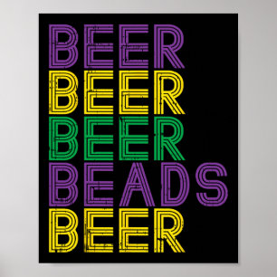Retro Beer Beads Funny Mardi Gras Party Carnival M Poster