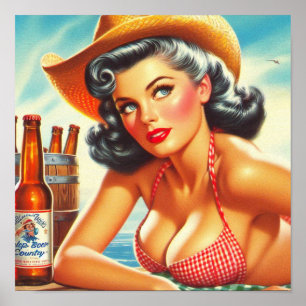 Retro Beer Country Girl Poster