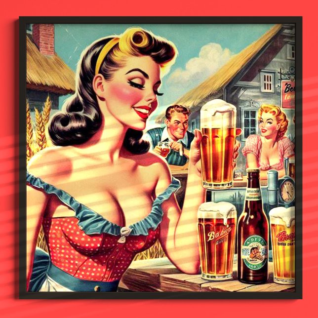Retro Beer Girl Illustration Poster (Creator Uploaded)