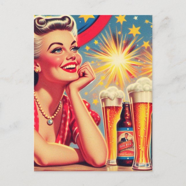 Retro Beer Girl Postcard (Front)