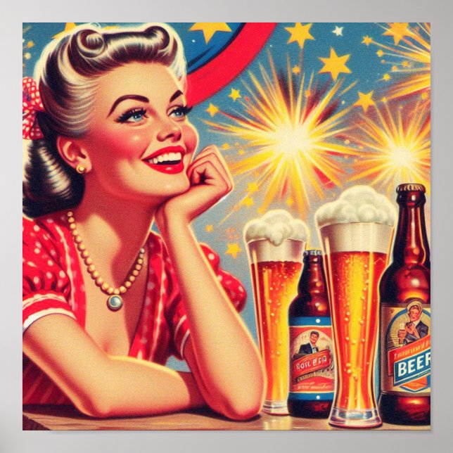Retro Beer Girl Poster (Front)