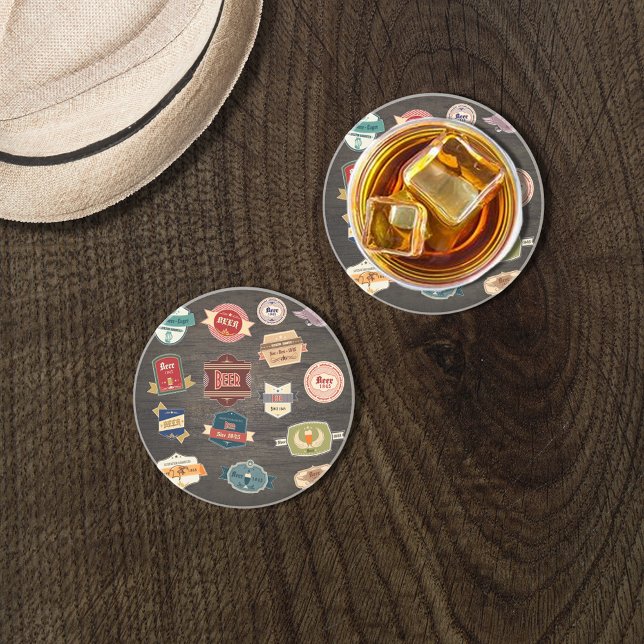 Retro Beer Labels Collage Coaster (Creator Uploaded)