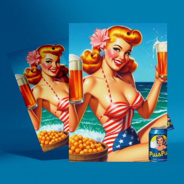 Retro Beer Pin-up Postcard (Creator Uploaded)