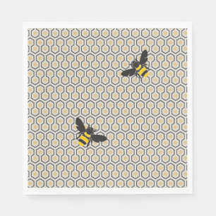 Retro Bees and Honeycomb Grid Pattern Napkin