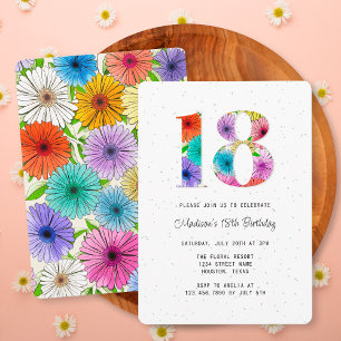 Retro Bege Rustic Floral 18th Birthday Party Invitation