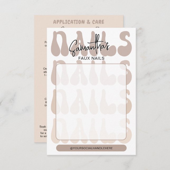 Retro Beige Acrylic Nails Care Guide Display Cards (Front/Back)