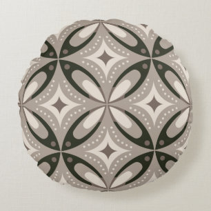 Retro Beige & Brown Geometric Shapes Round Cushion