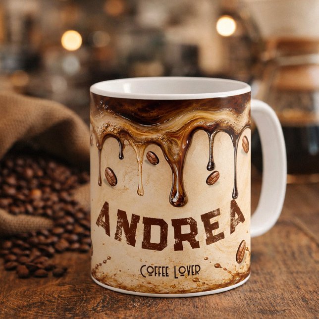 Retro Beige Coffee Drip Art Custom Name Gift  Mug (Creator Uploaded)