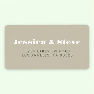 Retro Beige Grey & White Wedding Return Address Label