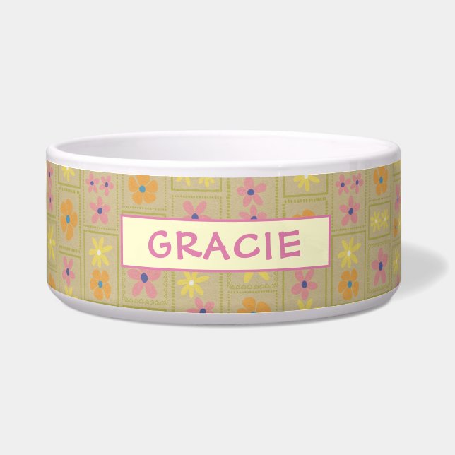 Retro Beige Patchwork Floral Custom Large Dog (Front)