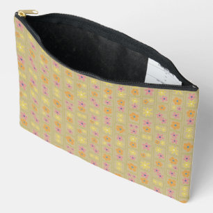 Retro Beige Patchwork Floral Large Accessory Pouch
