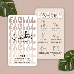 Retro Beige Trendy Facial Care Instructions Salon Business Card