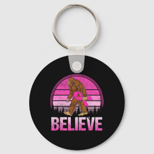 Retro Believe Breast Cancer Bigfoot And Pink Ribbo Key Ring