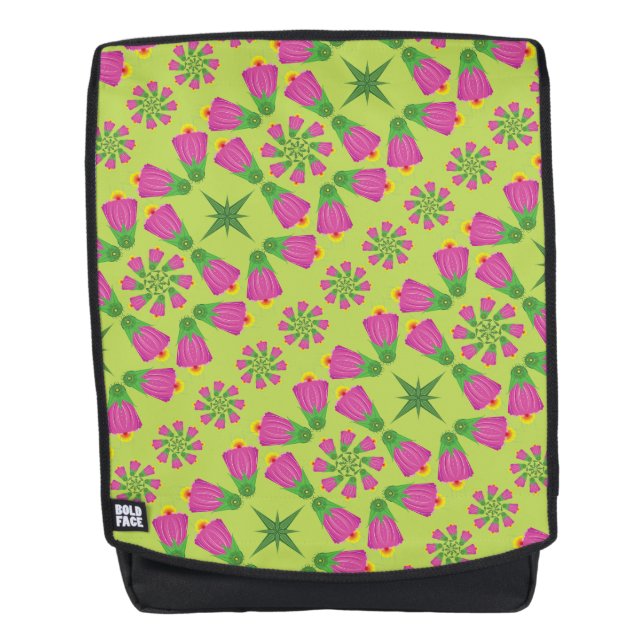 Retro Bell Flower Mandalas Green Backpack (Front)