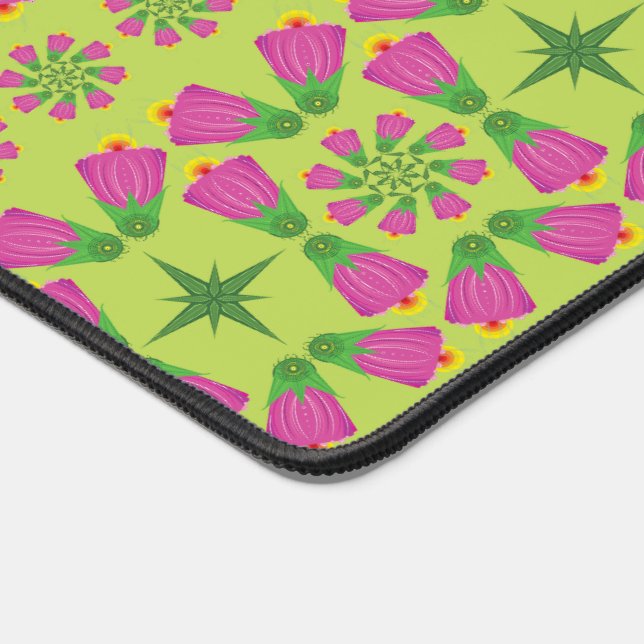 Retro Bell Flower Mandalas Green Desk Mat (Corner)