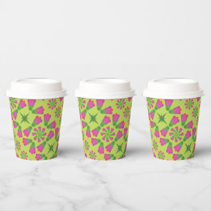 Retro Bell Flower Mandalas Green Paper Cups