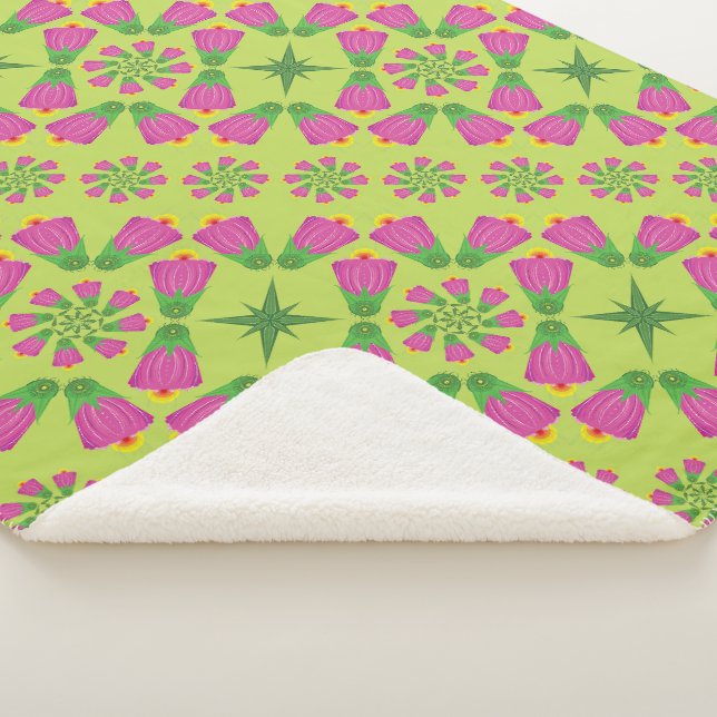 Retro Bell Flower Mandalas Green Sherpa Blanket (3/4)