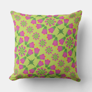 Retro Bell Flower Mandalas Green Throw Pillow