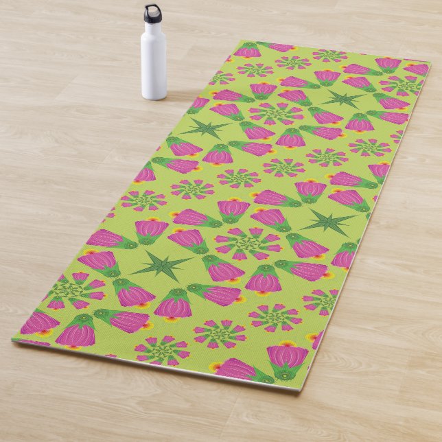 Retro Bell Flower Mandalas Green Yoga Mat (In Situ)