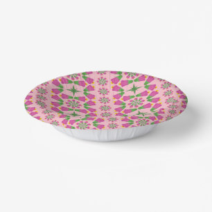 Retro Bell Flower Mandalas Pink Paper Bowls Plate