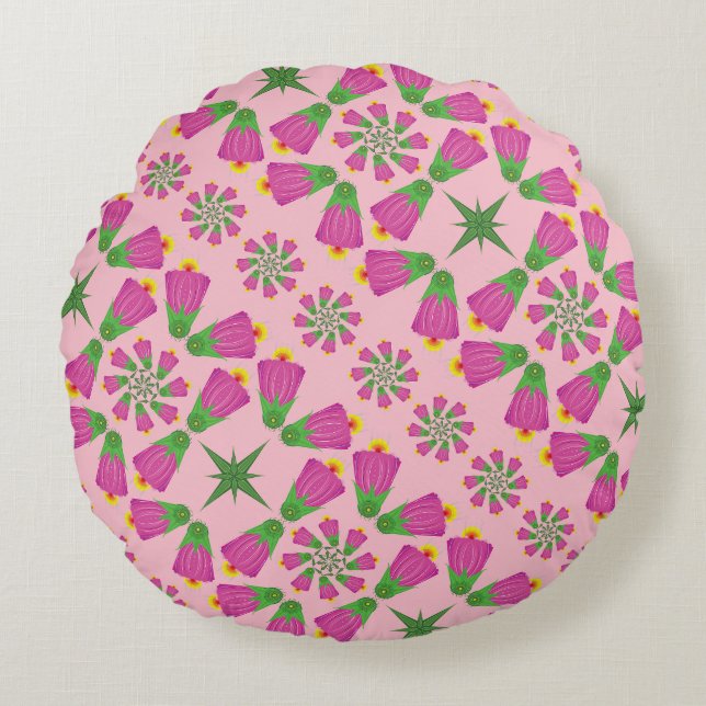 Retro Bell Flower Mandalas Pink Round Pillow (Front)