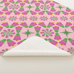 Retro Bell Flower Mandalas Pink Sherpa Blanket