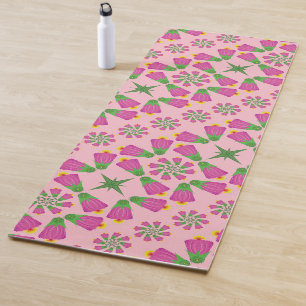 Retro Bell Flower Mandalas Pink Yoga Mat