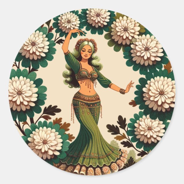 Retro Belly Dancer                                 Classic Round Sticker (Front)