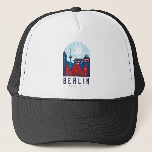 Retro Berlin Skyline Germany  Trucker Hat (Front)