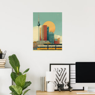Retro Berlin Skyline Travel Poster Bauhaus