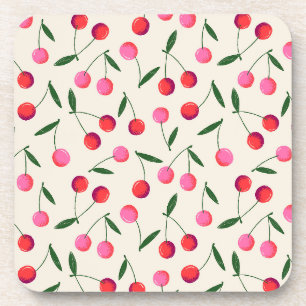 Retro Berry Cherry beverage plastic coaster