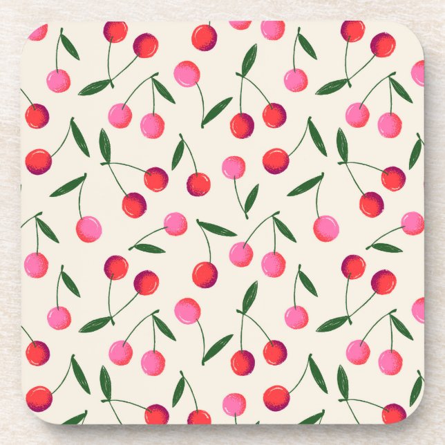 Retro Berry Cherry beverage plastic coaster (Front)
