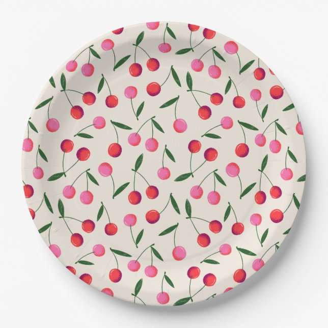 Retro Berry Cherry Birthday Party Paper Plate (Front)