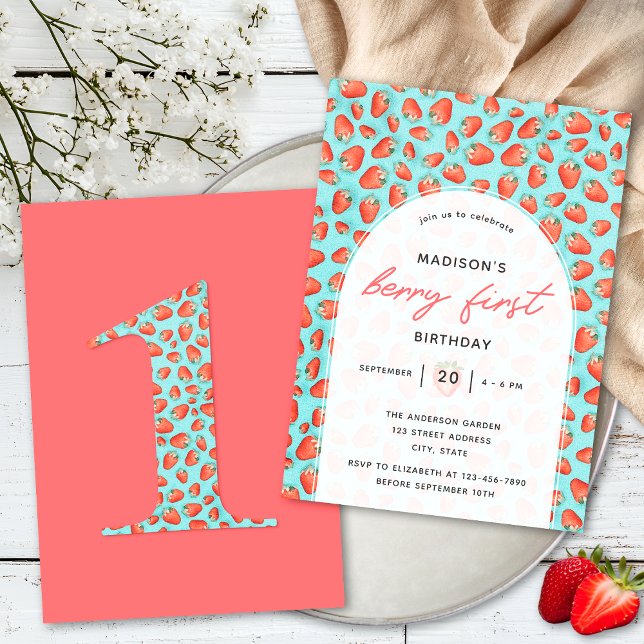 Retro Berry First Strawberry Theme Birthday Invitation (Creator Uploaded)