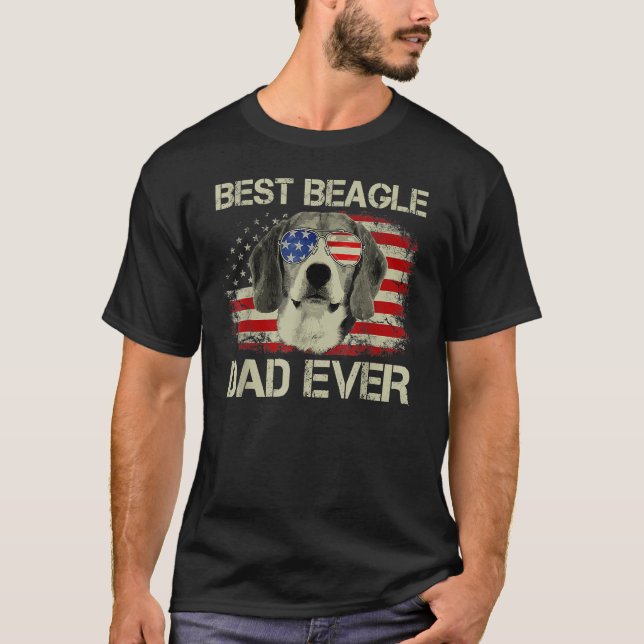 Retro Best Beagle Dad Ever US Flag Dog Lover Fathe T-Shirt (Front)