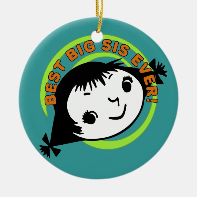 Retro Best Big Sister Ever Ceramic Tree Decoration (Front)