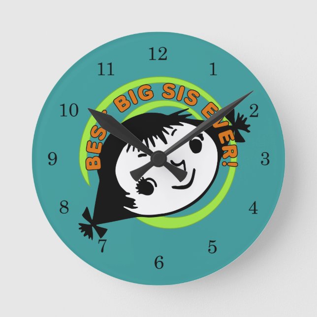 Retro Best Big Sister Ever Round Clock (Front)