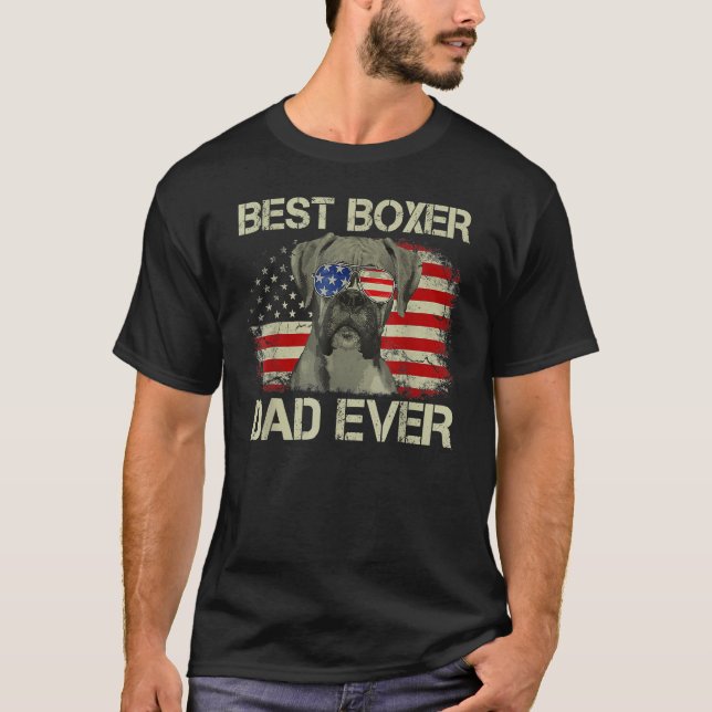 Retro Best Boxer Dad Ever US Flag Dog Lover Father T-Shirt (Front)