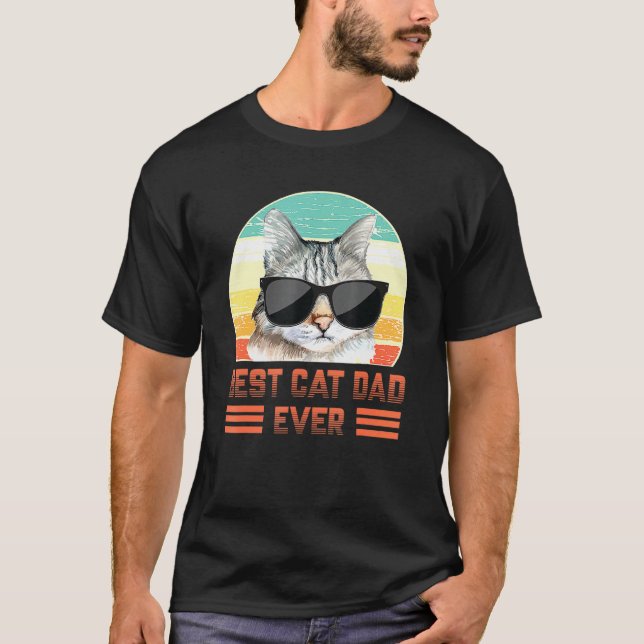 Retro Best Cat Dad Ever  Cat with Sunglasses T-Shirt (Front)