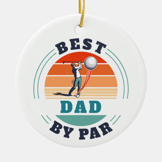 Retro Best Dad By Par Custom Christmas Ceramic Tree Decoration (Front)
