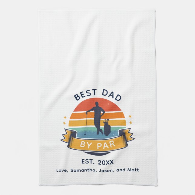 Retro Best Dad by Par Golfing Lover Custom Tea Towel (Vertical)